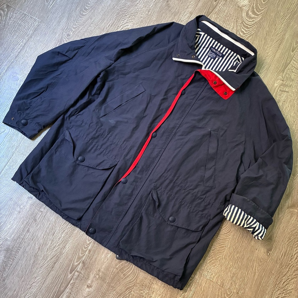 Vintage Nautica Sailing Jacket – Men’s XXL OVERSIZED Fit Navy Blue Y2K Coat